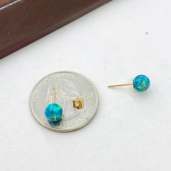 14K Yellow Solid Gold Lavender Ball Earrings 6x6 Womens Stud Earrings Aretes Oro - Picture 3 of 4